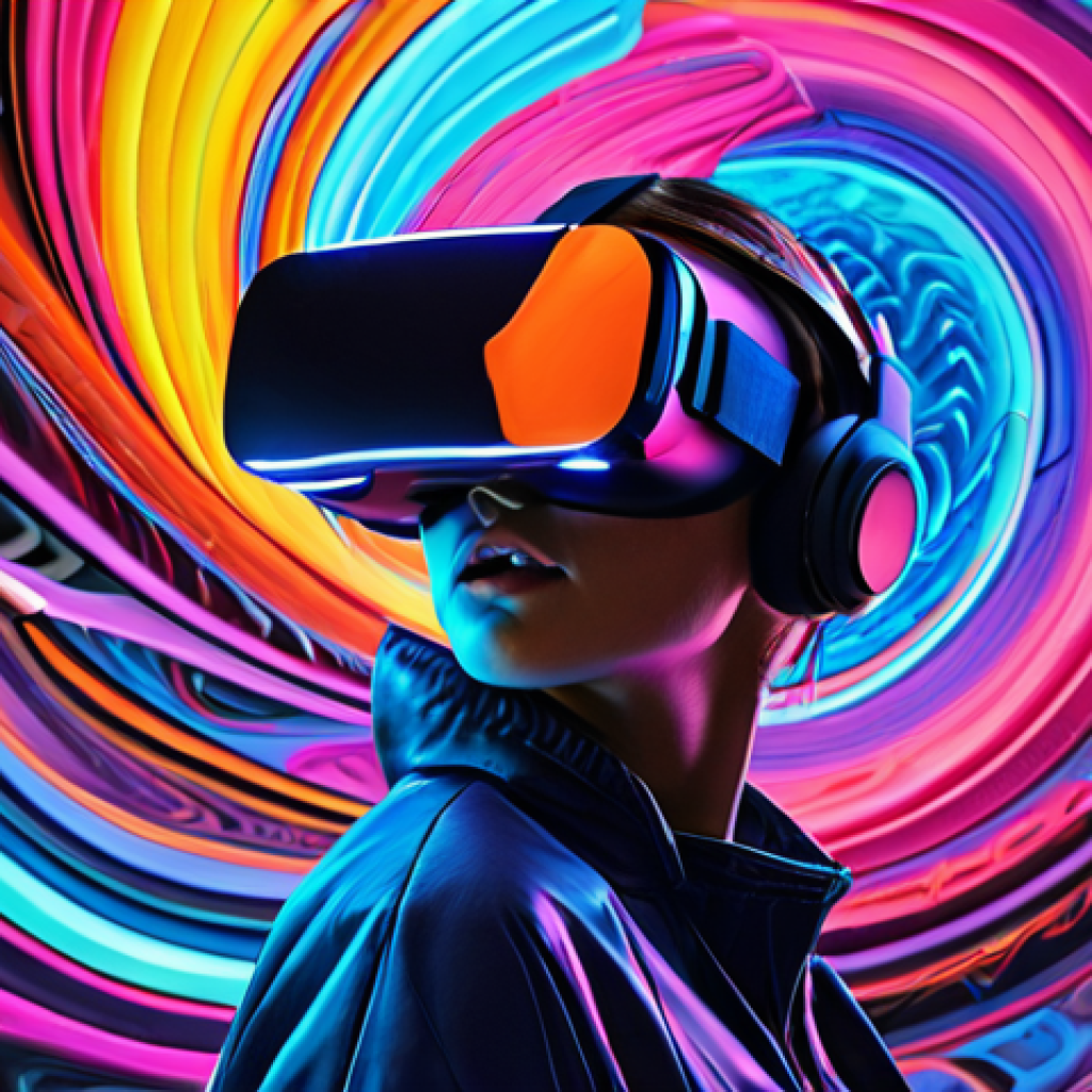 **A vibrant, swirling 3D artwork created using VR painting, showcasing a futuristic blend of colors and shapes.**