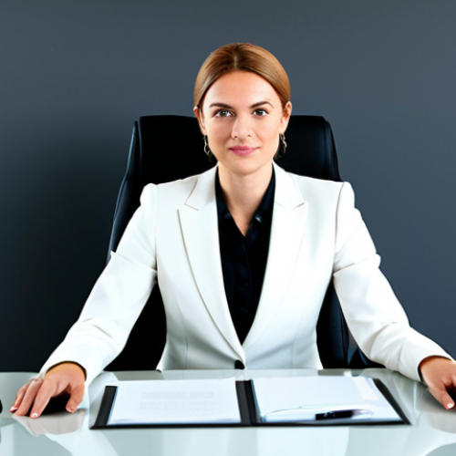 **

"A professional businesswoman in a modest business suit, sitting at a desk in a modern office, fully clothed, appropriate attire, safe for work, perfect anatomy, natural proportions, professional photography, high quality"

**