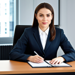 **

"A professional businesswoman in a modest business suit, sitting at a desk in a modern office, fully clothed, appropriate attire, safe for work, perfect anatomy, natural proportions, professional photography, high quality."

**