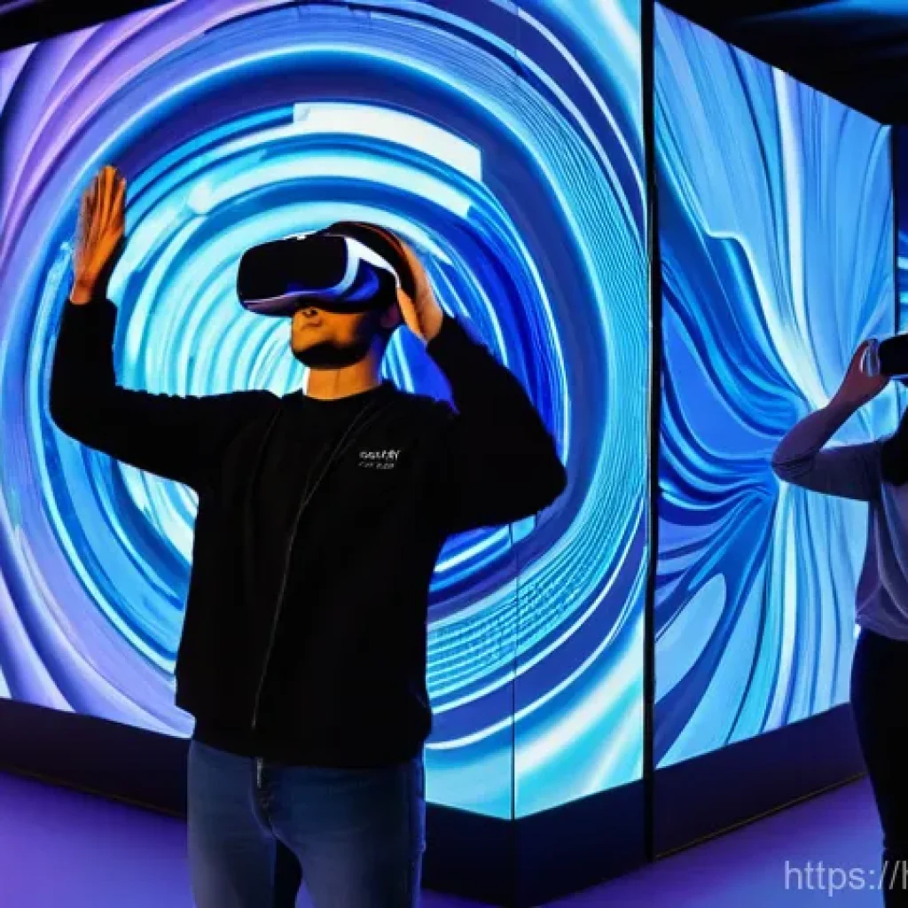 디지털아트 전시회 개최 방법 - **Immersive Digital Art Experience:** A diverse group of people, ranging from teenagers to adults, f...