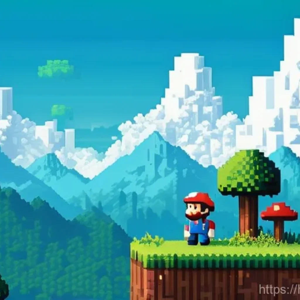 디지털아트 픽셀 아트 vs 벡터 아트 - **Prompt:** A vibrant, nostalgic 8-bit pixel art scene depicting a classic adventure video game leve...