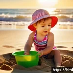Home 18 픽셀아트 도트 크기 설정 방법 - **A toddler playing in a sandbox at the beach, wearing a colorful swimsuit and a sun hat. The sun is...