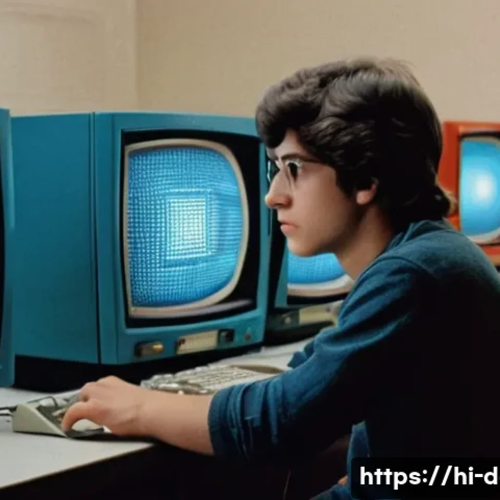 디지털아트 역사 - **Prompt:** A young, inquisitive artist, appearing to be in their late teens, dressed in a retro-sty...