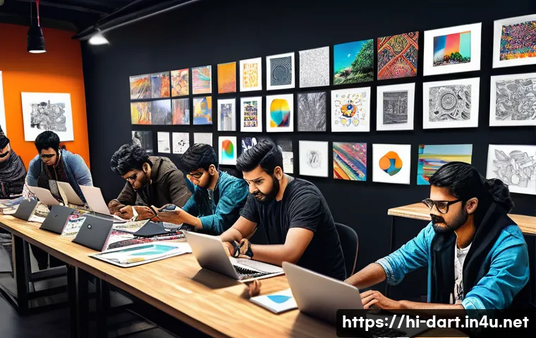 디지털아트 국제 공모전 정리 - A vibrant digital art competition scene showcasing diverse Indian artists working on their creative ...
