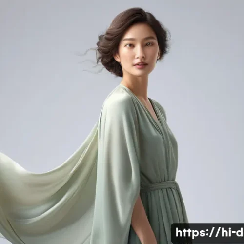 디지털아트 캐릭터 옷주름 표현법 - A digital portrait of a standing character wearing soft silk and chiffon fabric clothing with flowin...