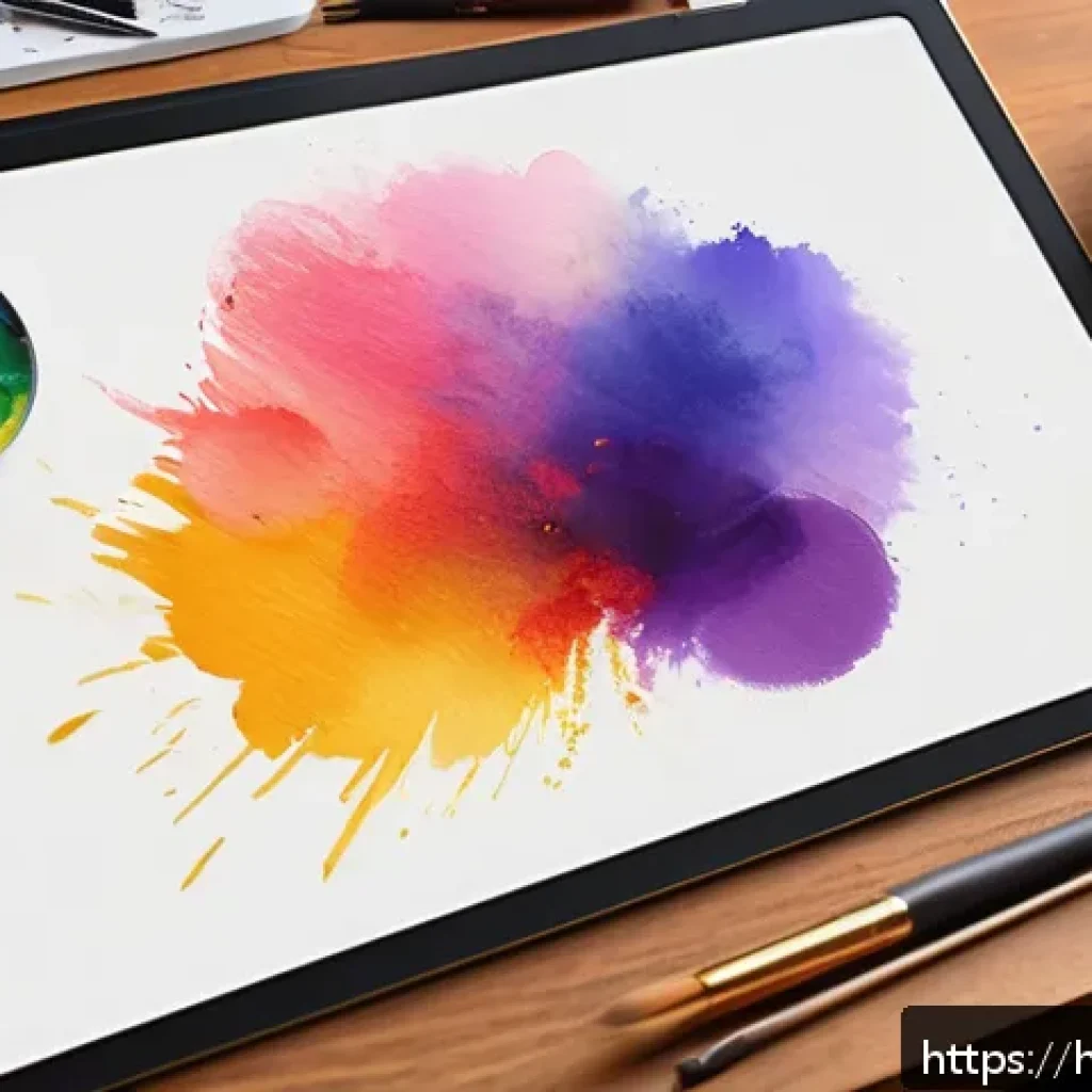 디지털아트 손그림 스타일 연출법 - A detailed digital painting workspace featuring a graphic tablet like Wacom or iPad Pro with a stylu...